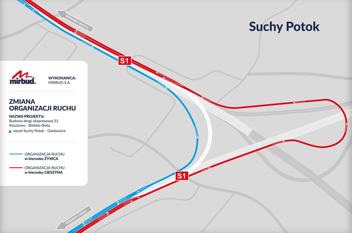 Zmiana Ruchu Na Węźle Suchy Potok. Kierowcy Pojadą Nowym Układem Dróg