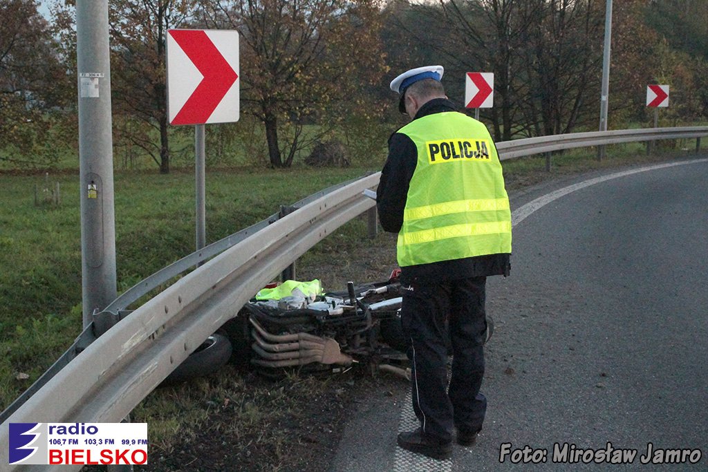 Wypadek motocyklisty na zjeździe z S1