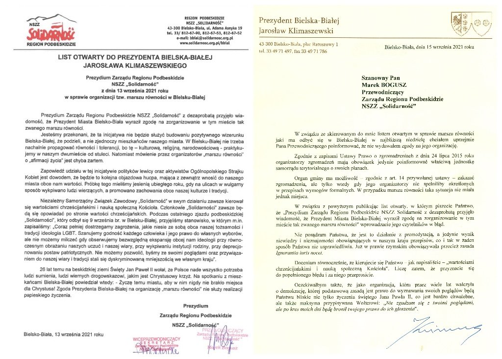 Prezydent miasta punktuje pismo związkowców "Solidarności". Chodzi o tzw. marsz równości [AKTUALIZACJA]