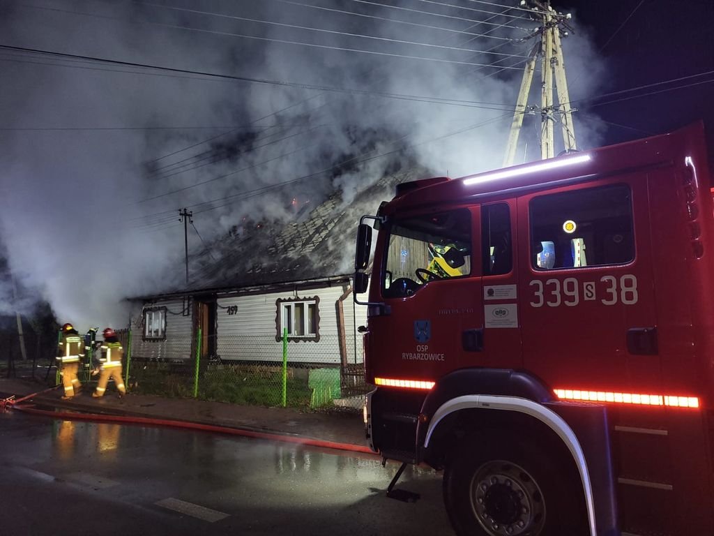 Pożar domu w Rybarzowicach