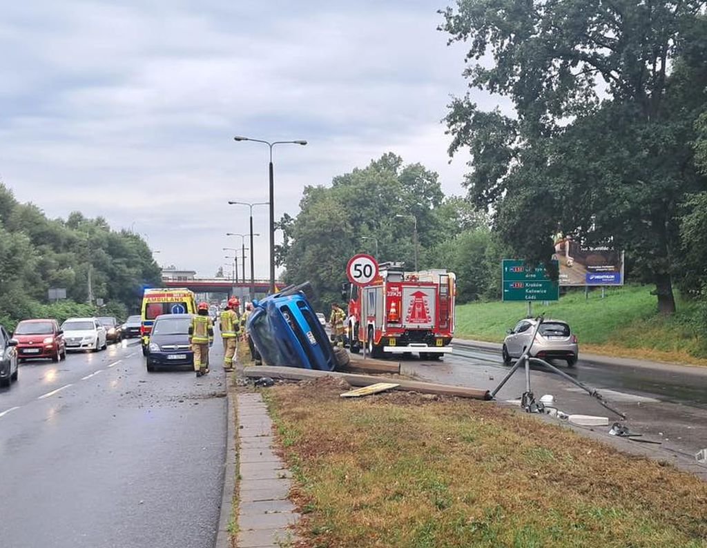 Samochód "skosił" latarnię