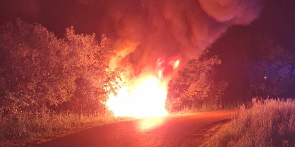 Samochód wjechał do rowu i spłonął
