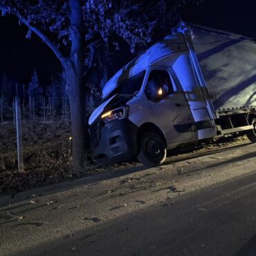 auto dostawcze uderzyło w drzewo