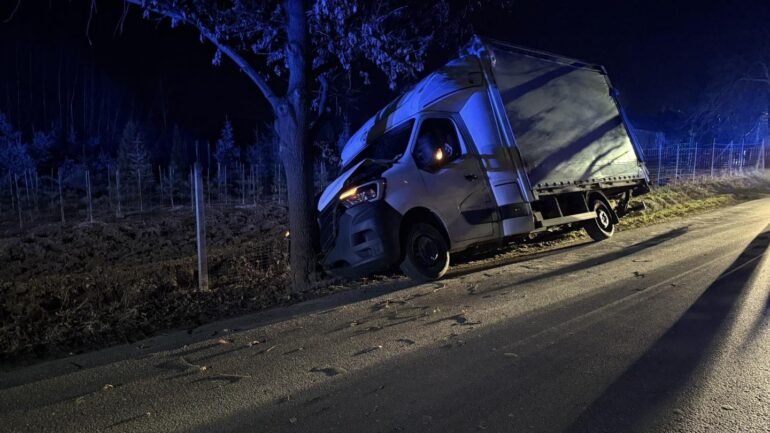 auto dostawcze uderzyło w drzewo