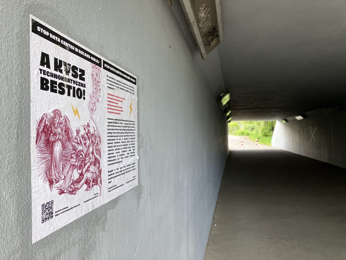 plakat przeciwników budowy data center w Bielsku-Białej